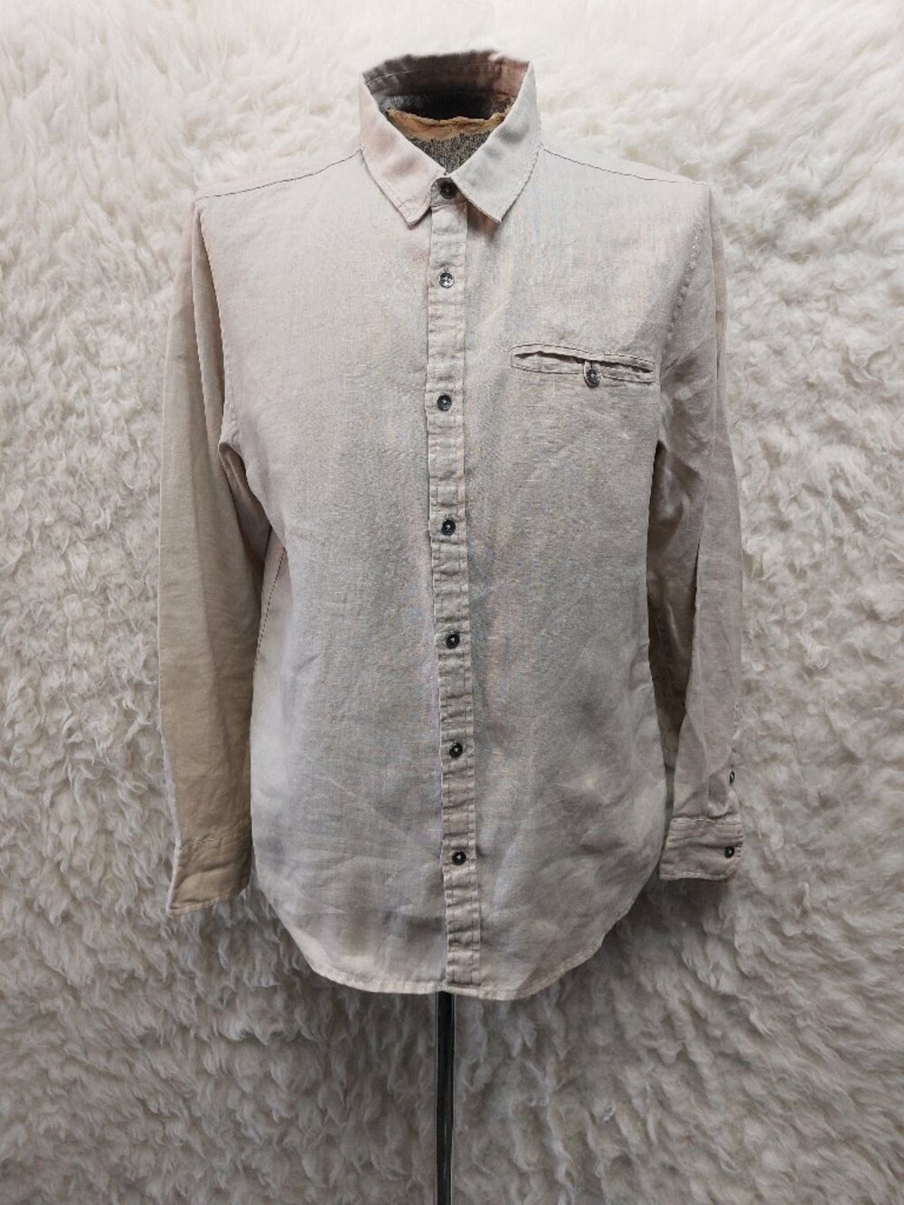 Guess Mans 100% Linen Buttons Down Long Sleeves Shirt Size L